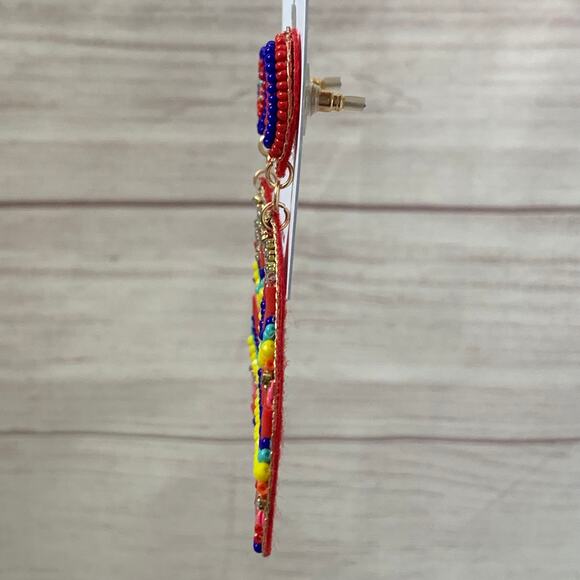 Natasha Multi-Color Beaded Dangle Earrings Striped Felt Back Post Push Back - Picture 9 of 16